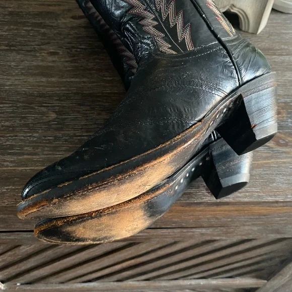 LARRY MAHAN Vtg Eel Skin Exotic Tall Knee High Cowgirl Cowboy Western Boots 6.5B - Picture 13 of 16